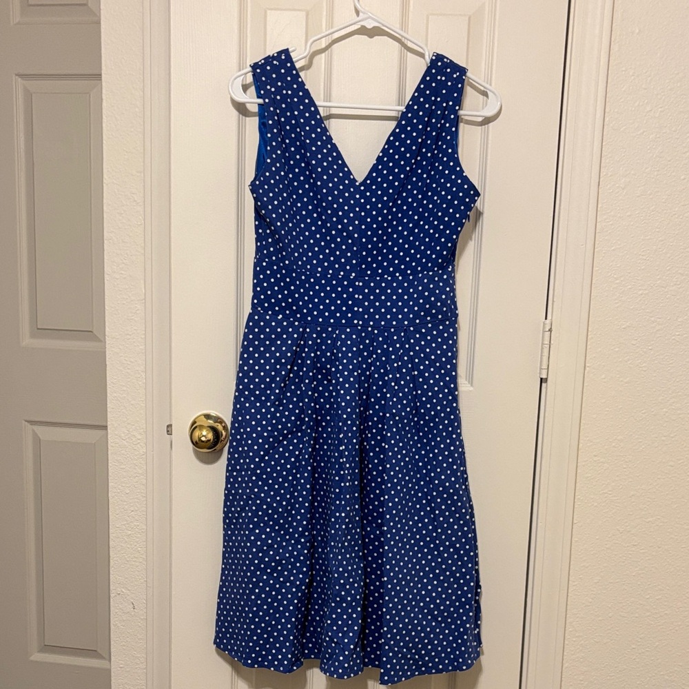 Blue Polka Dot Sleeveless Dress